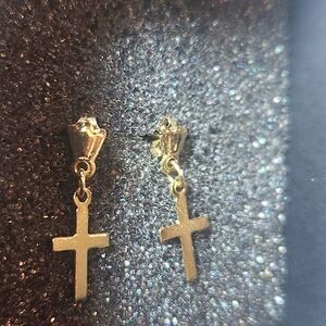 14k Gold Cross Dangle Earrings